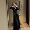 Elegant Hepburn-Style Black Faux Two-Piece Dress for Important Occasions