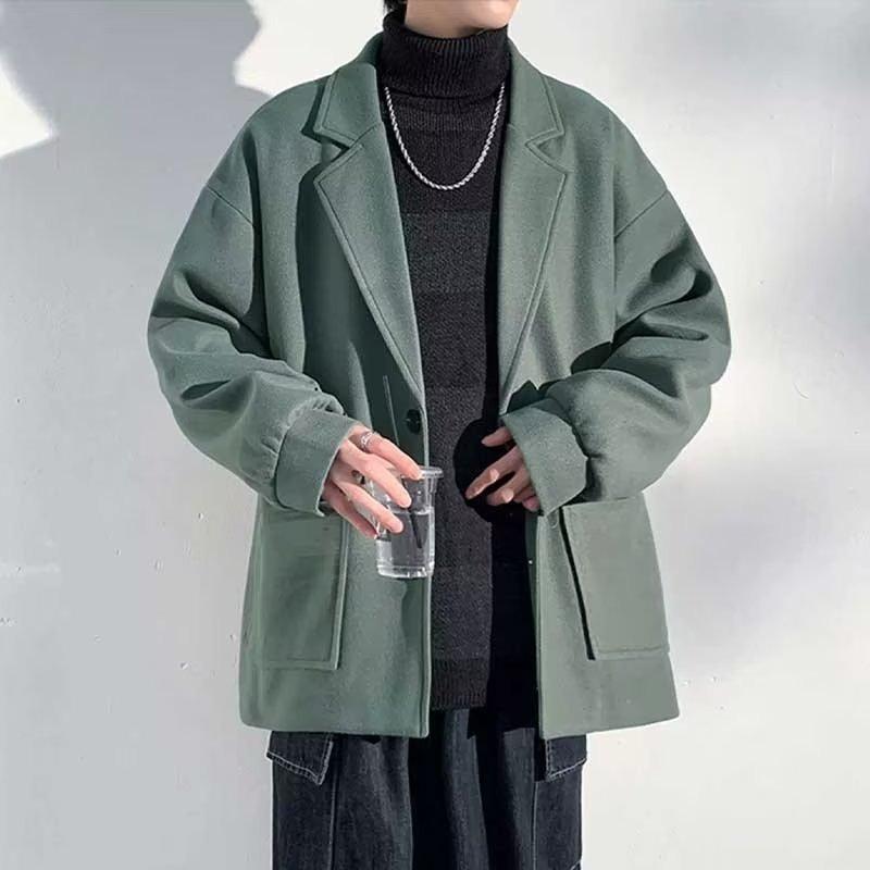 Men s Trendy High-End Woolen Coat - Short, Loose, Casual Black Jacket for Autumn/Winter 2025. 2XL зелёный