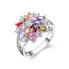 Ring Fashion 925 Silver Color Jewelry Colourful Cubic Zirconia Flower Design Cute Style Women Girls Party Engagement
