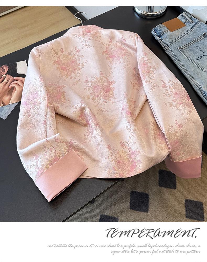 Silk Jacquard Plus Size Jacket for Middle-Aged Women – Chinese Style with Frog Buttons, Anti-aging, Spring/Autumn