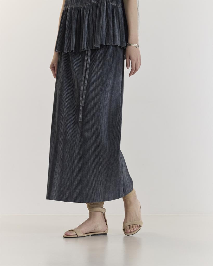 Current Pleats Long Skirt(Indigo Blue)