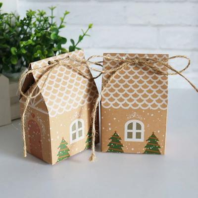 Christmas House Style Christmas Gift Box Kraft Paper Gift Candy Bag Paper Bag Kraft Candy Cookies Box XMAS Party Supplies