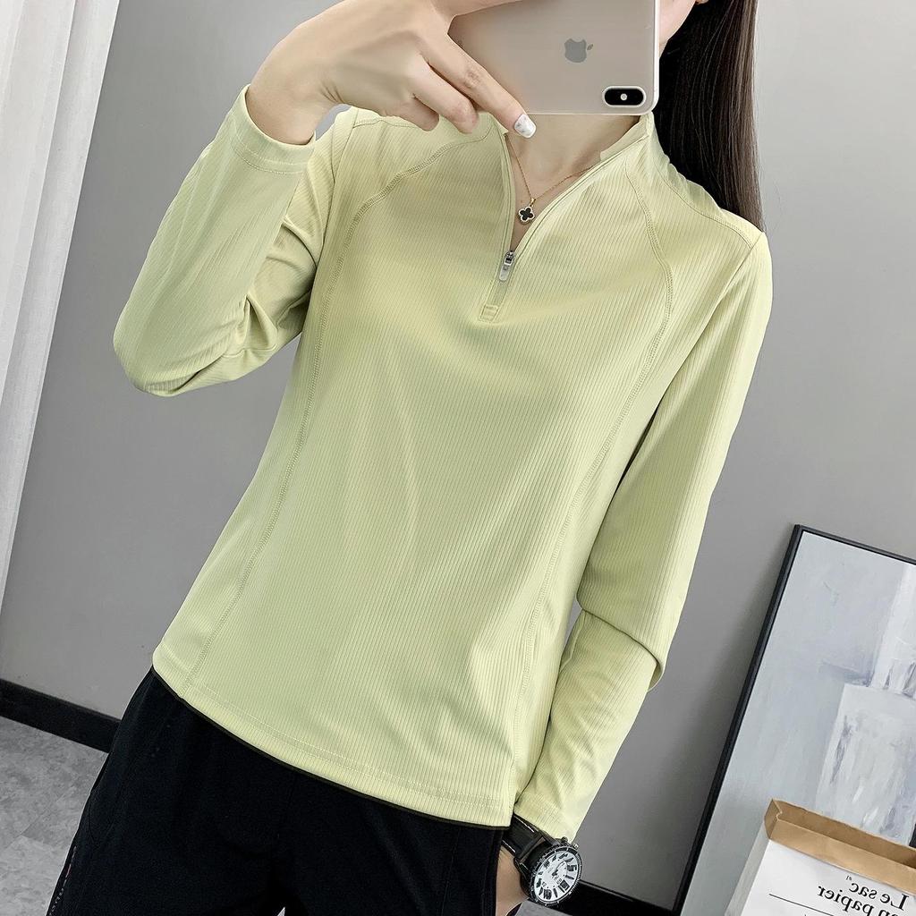 Damen Funktionsshirt mit langen Ärmeln - Schnelltrocknend, Elastisch, Atmungsaktiv, Stehkragen für Laufen und Fitness
