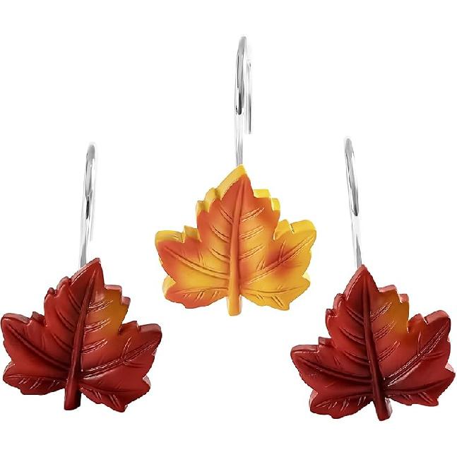 Gibelle 12 ST Blad Duschdraperikrokar, Grön Växtblad Dekorativa Duschdraperikrokar Metall Rostskyddad Söt Eukalyptus Duschdraperiringar