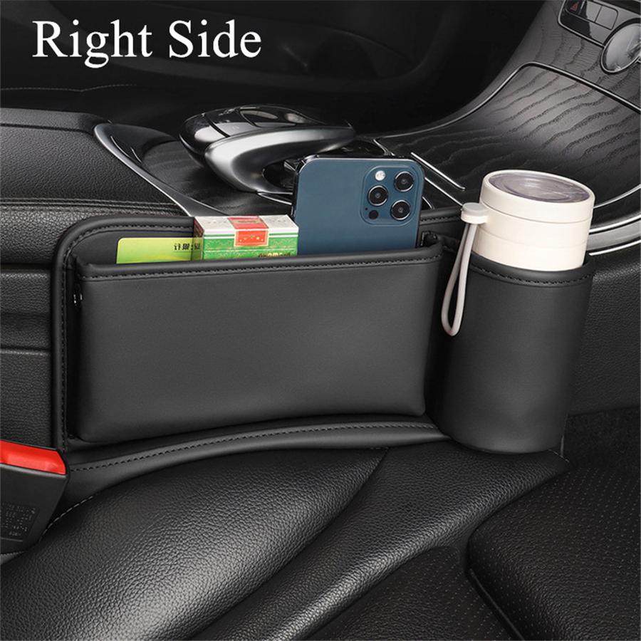 PU Leather Car Console Right Seat Gap Catcher Crevice Organizer Box Cup Holder