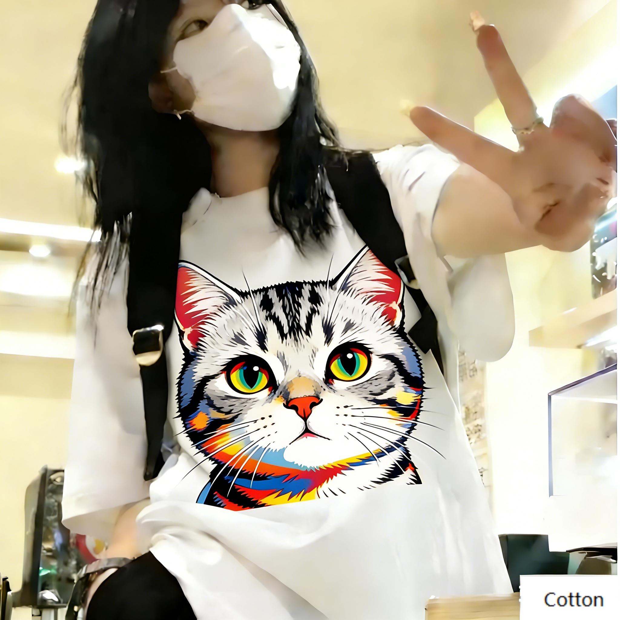

Унисекс Хлопковая Футболка Streetwear с Дерзким Поп-Арт Дизайном Полосатого Кота Ретро Топ в Стиле Поп-Арт для Модных Людей S