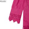 ZANZEA Women Casual Lace Crochet Patchwork Summer 3/4 Sleeve Blouse