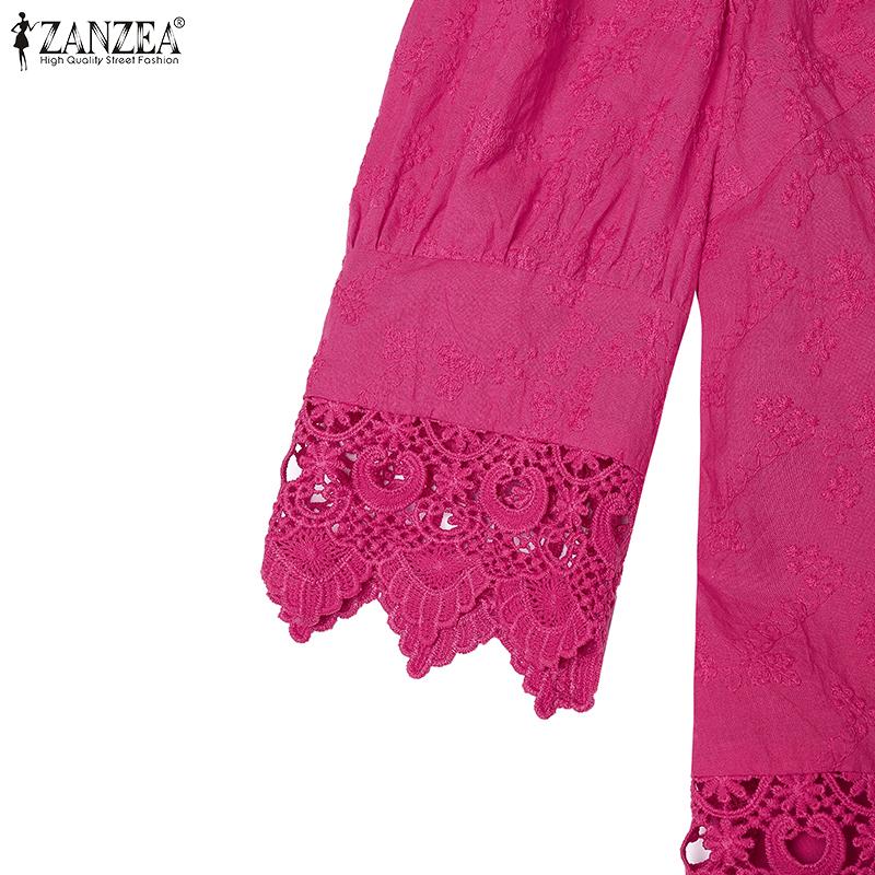 ZANZEA Women Casual Lace Crochet Patchwork Summer 3/4 Sleeve Blouse