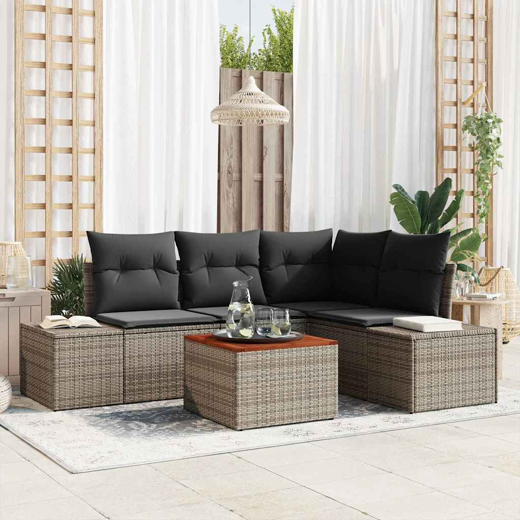 Garden Sofa Set with Storage 5 Pcs Grey Poly Rattan