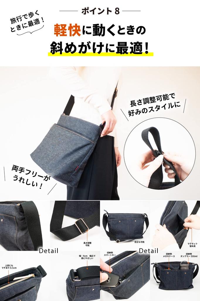 Shoulder Bag Okayama Denim A4 Multiple Storage Crossbody Indigo Blue [Need Network] Women's