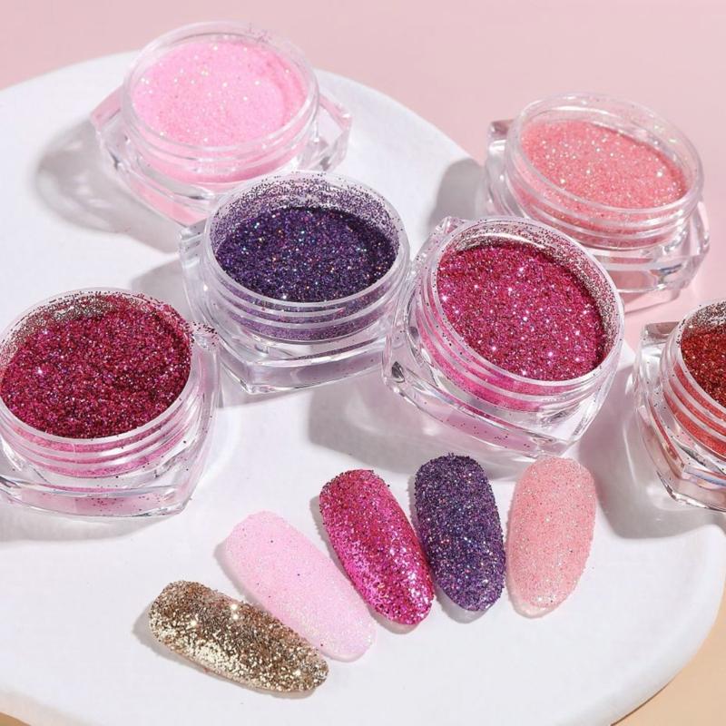6/12Color Diamond Nail Powder Sparkling Nail Glitter Dust Shining Flakes for Acrylic Nail Polish DIY Nail Art Decoration