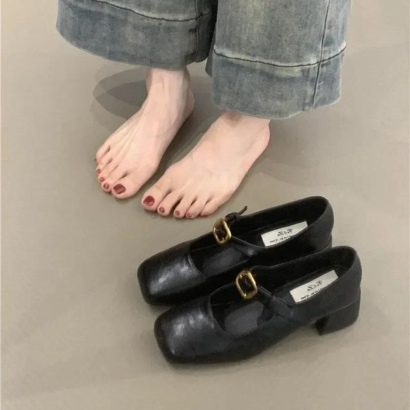 Design Pantofi Unici de Primăvară Toamnă cu Vârf Pătrat, Pantofi cu Toc Gros Stil Stradal pentru Femei, Pantofi Vintage Mary Jane pentru Doamne
