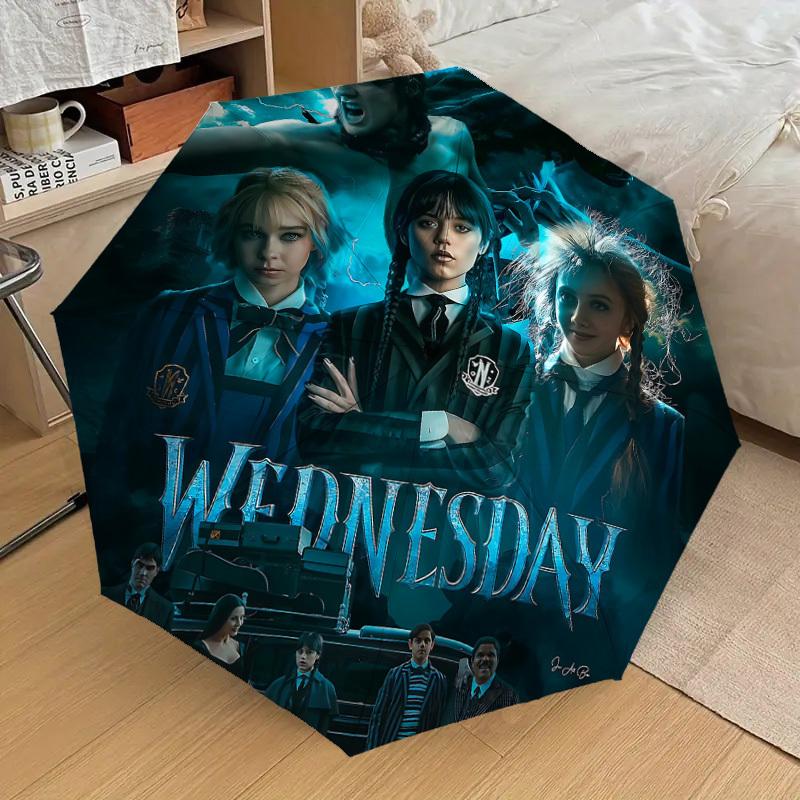 

1pc Wednesday Addams Family Automatic Folding Umbrella, Portable Collapsible Design, Casual Outdoor Accessory, 073