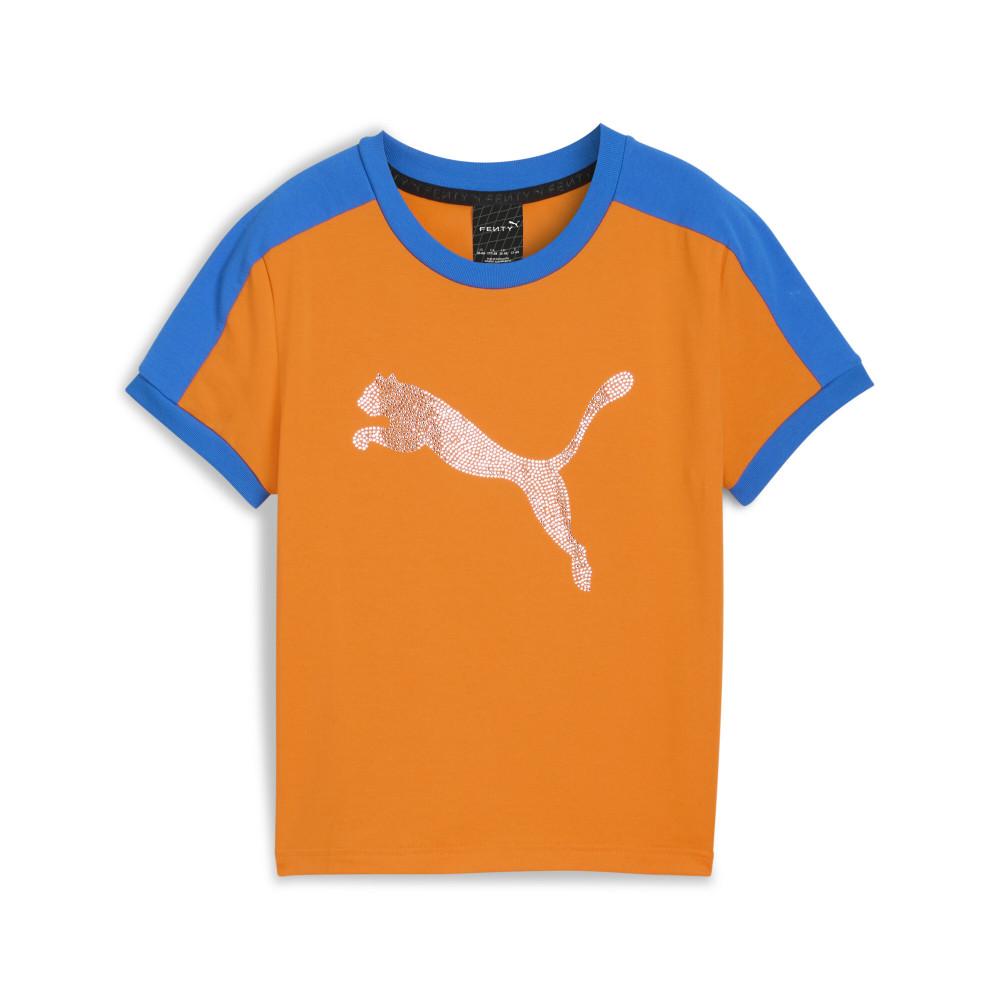 

Puma X Fenty Collaboration T7 Slim Fit Rhinestone Color Block Sporty Short Sleeve T-Shirt Women Tops 636184-45 M