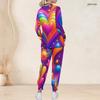 Women Plus Size V Neck Long Sleeve Scrub Set Colorful Rainbow Gradient Heart Print Nurse Uniform Set