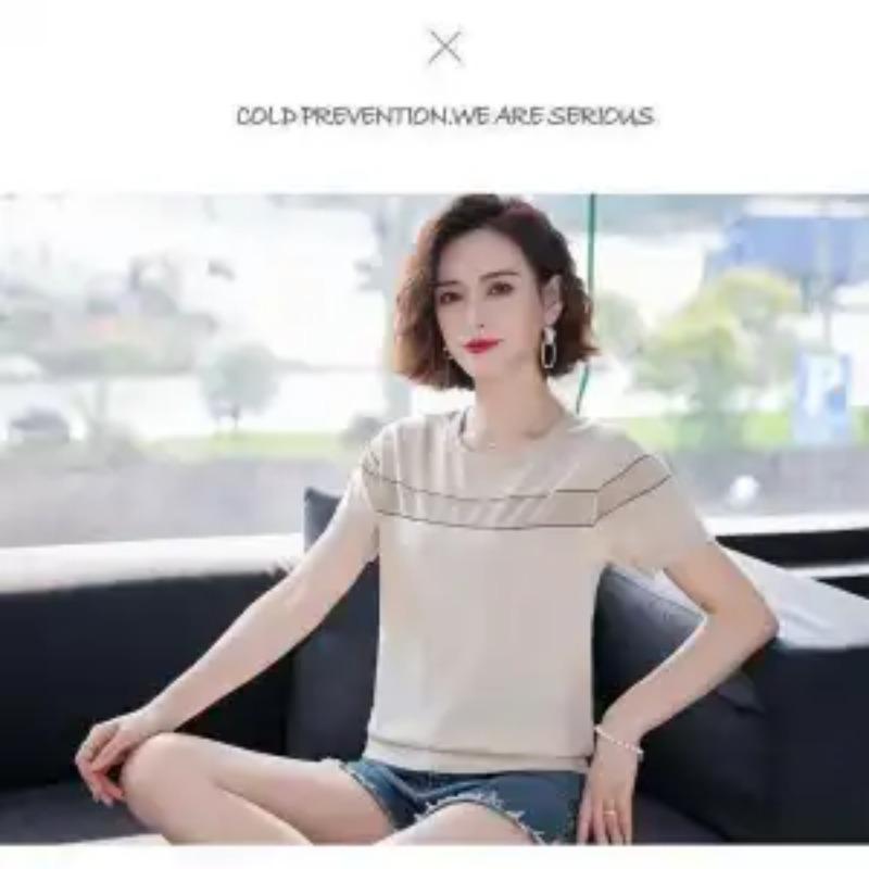 Elegant Fashion Loose Pullovers Casual Round Neck Simplicity Short Sleeve Solid T-Shirts Patchwork Thin Spring Women's Clothing