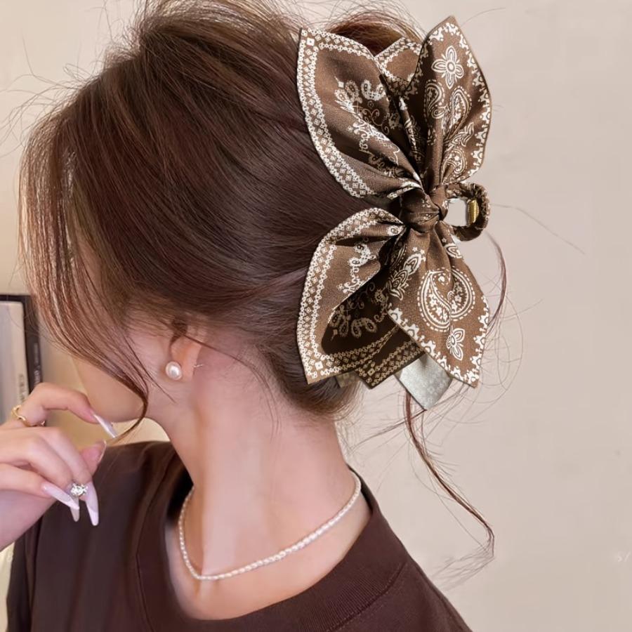 1pc Elegant Coffee Brown Bow Hair Claw Clip for Women - Bohemian Style, Large Size, Perfect for Daily Commute & Parties