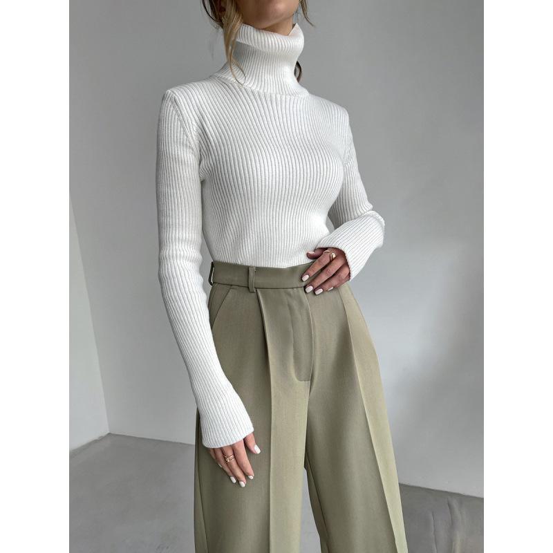 

Tooxika женская осенне-зимняя трикотажная рубашка-рубашка облегающего кроя с удлиненным высоким воротником, свитер-пуловер XS/S белый