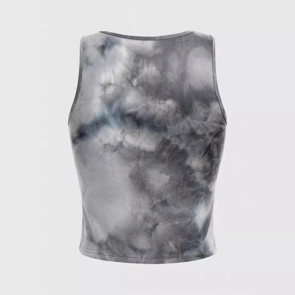 Women Fashion Sleeveless Tie-dye Vest Top Round NeckT-shirt Tank Tops