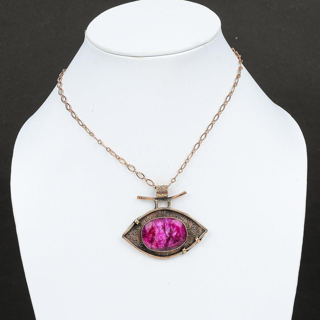 Faceted Kashmir Ruby Pendant Copper Pendant Gemstone Jewelry Birthstone Pendant Handmade Jewelry Pendant For Women Oxidized Copper Jewelry