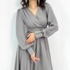 Elegant V-Neck Long Sleeve Satin Midi Dress Women Formal Evening Gown French Chic Style