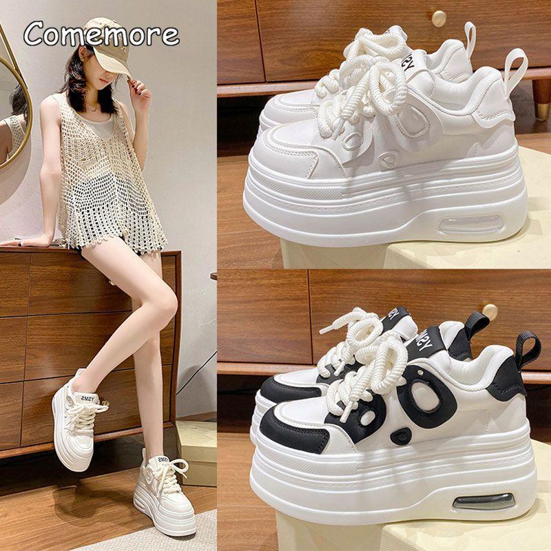 Fashion 8CM High Platform Shoes Women Spring Autumn Chunky Sneakers Thick Sole Leather Casual Shoes Breathable Sneakers Woman Size 35 40