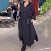 2026 Fashion Women Elegant Maxi Dress Casual Long Sleeve Solid Color Loose Hem Pullover Robe Female Autumn Winter Dress