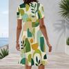 Women Plus Size Round Neck Short Sleeve Geometric Printed A Line Midi Dress