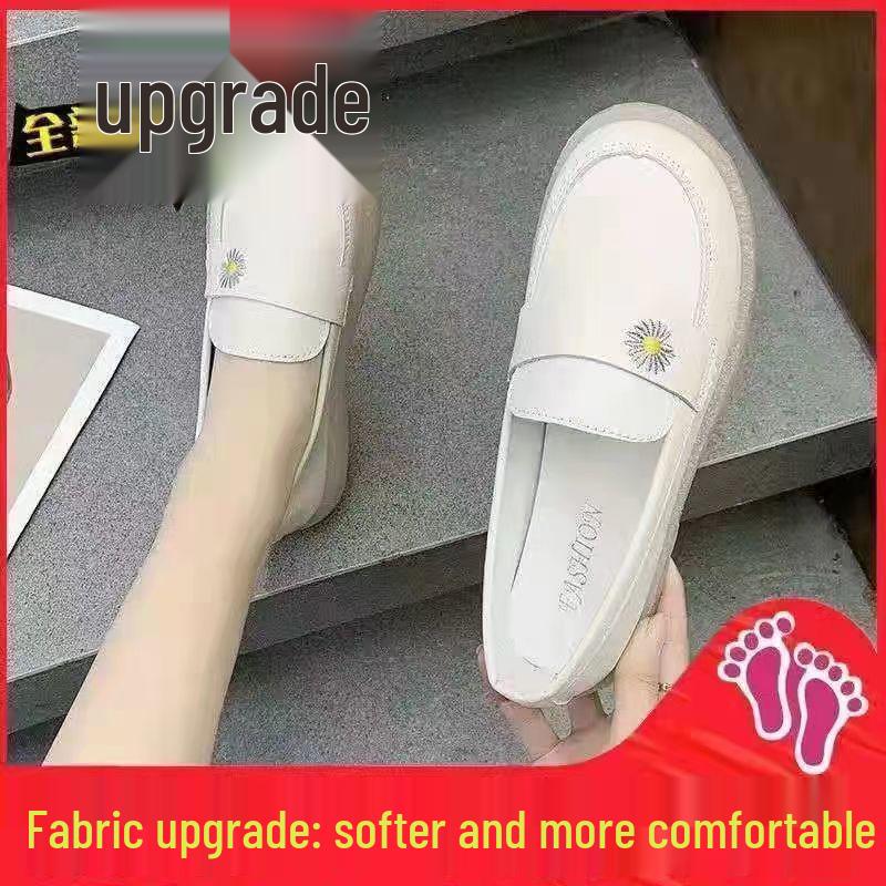 2025 Women's Versatile Soft Sole Flat Nurse Shoes - White Leather for Spring & Autumn