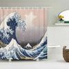 Japanese Sea Waves Koi Spray Fabric Shower Curtain Bathroom Curtains Plum Blossoms Mount Fuji Landscape Bath Screen With Hooks