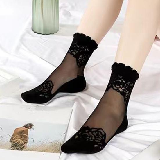 5 Pairs Lace Ankle Socks for Women Summer Sheer Mesh Socks Transparent Thin Floral Lace Ruffle Socks