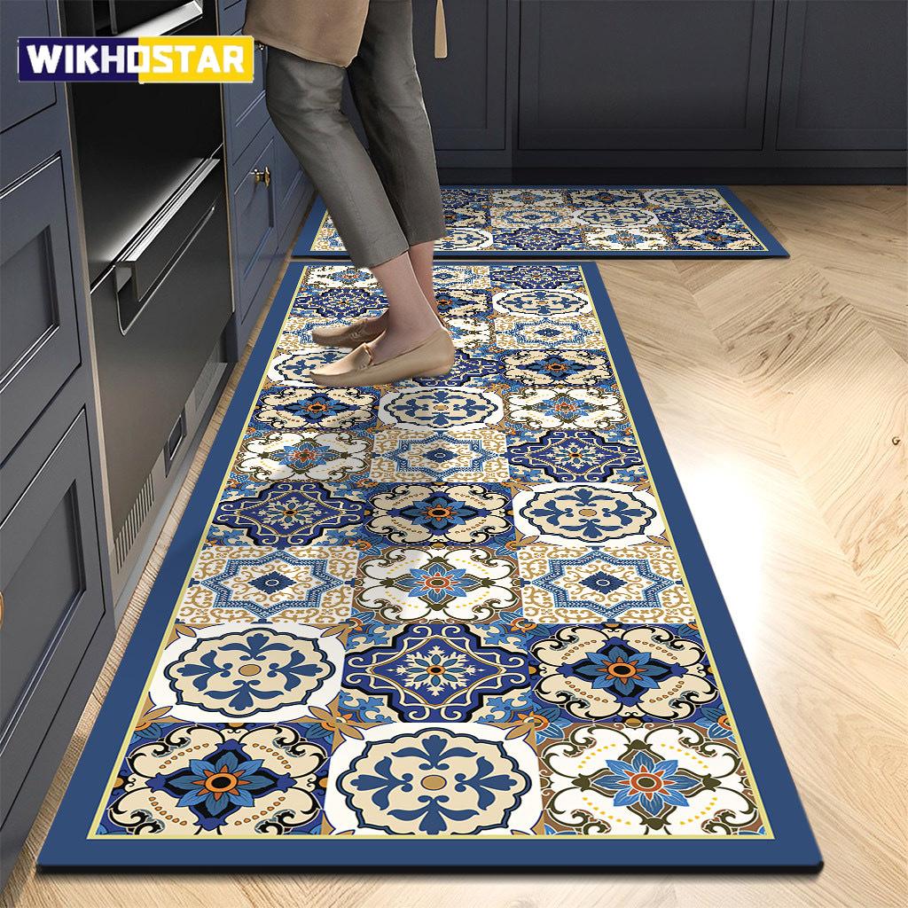1PC Retro American Kitchen Soft Diatomized Mud Floor Mat Long Strip Combination Wash Waterproof And Oil Proof Foot Mat
