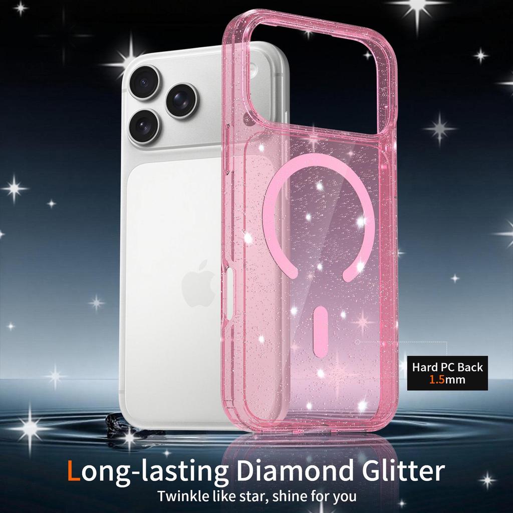 High-End Glitter Transparent Magnetic Case for Apple 16/17 Pro Max - Luxury, Lightweight, and Drop-Proof Protection