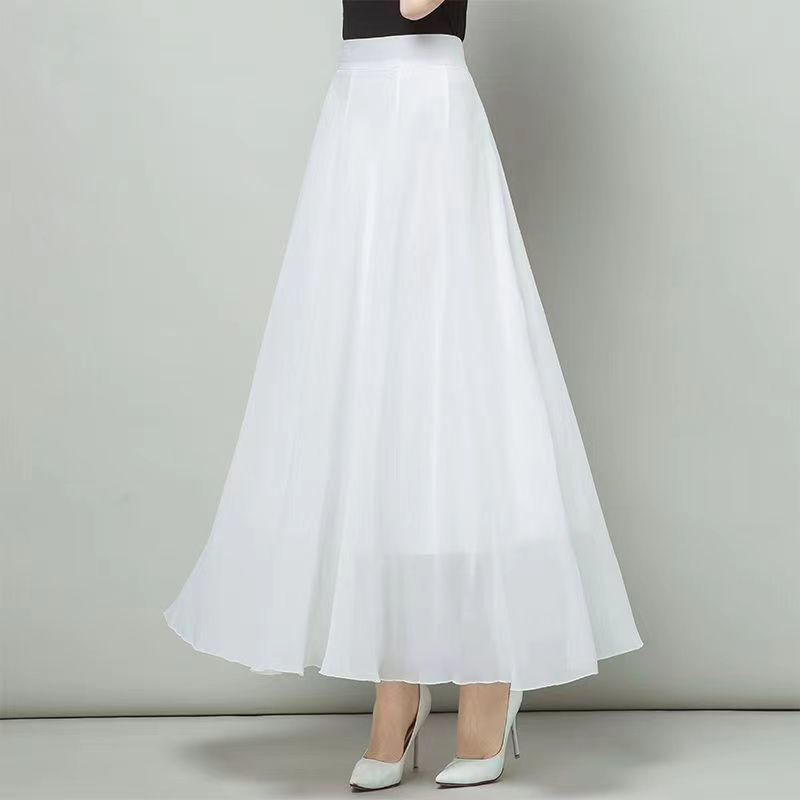 Printed Polka Dot Chiffon Midi Skirt for Women In Summer Elastic High Waisted A-line Mid Length Skirt Hanging and Stylish with A Large Umbrella Skirt