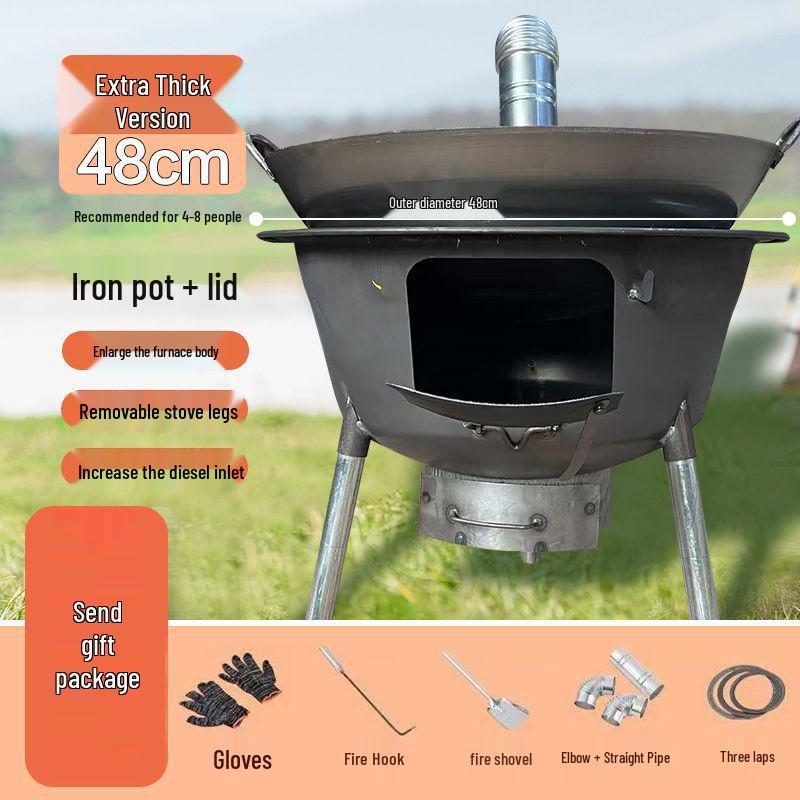 Thickened Movable Outdoor Wood-Burning Stove for Large Pots - Perfect for Family Use in Rural Areas