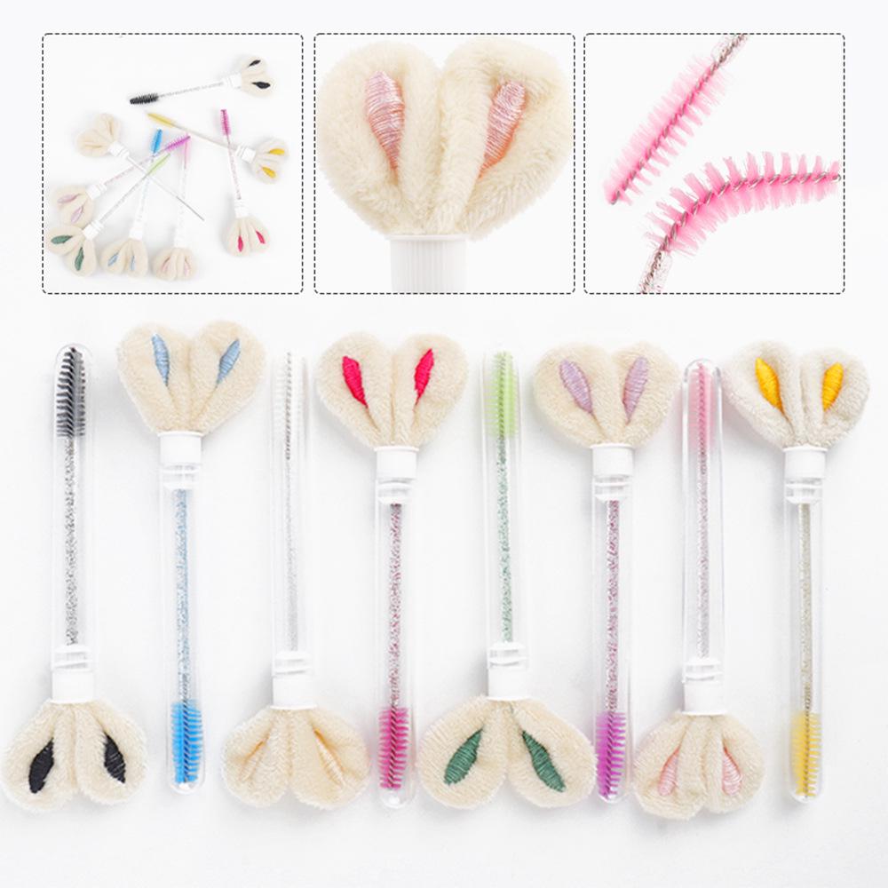 Gold Buckle Pompom Eyelash & Eyebrow Brush with Crystal Rod and Rabbit Ear Comb