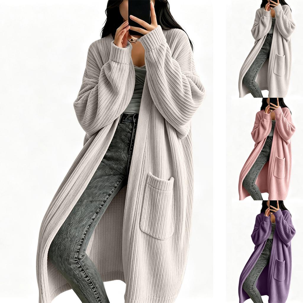 Women's casual corduroy long-sleeved long coat