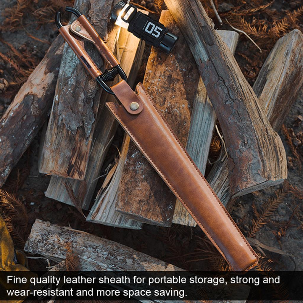 Carbon Steel Charcoal Tongs Outdoor Camping Bonfire BBQ Firewood Clip Tool Stoves Fire Charcoal Tongs Leather Handle