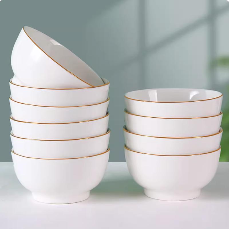 SIFAR Gold Inlaid Jade White Ceramic Bowl