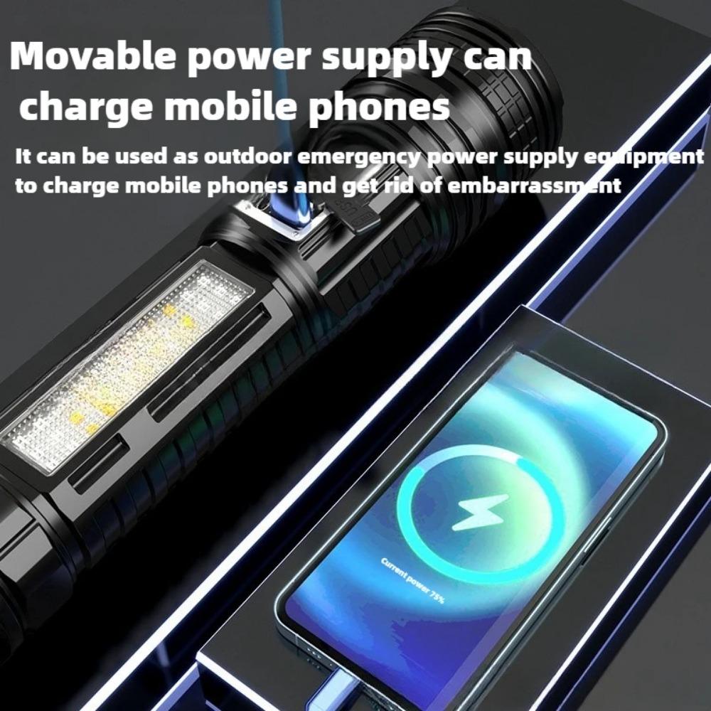 5000MAH Powerful dual light source flashlight built-in 18650 battery rechargeable Type-c flashlight fishing hunting flashlight