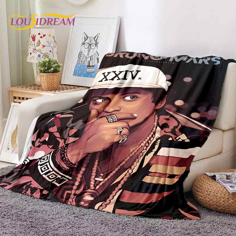 Bruno Mars 3D Singer Star Soft Flannel Blankets,Throw Blanket Comfortable Blanket for Picnic Beds Home Bedroom Cover Kids Gift