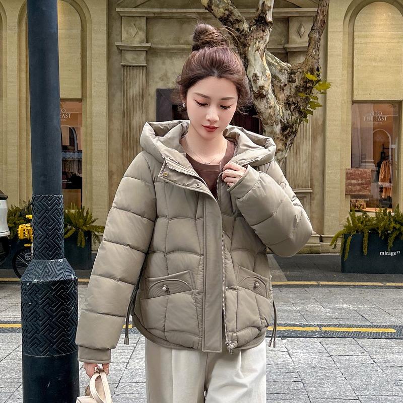 Women's new winter casual temperament age-reducing women's cotton-padded jacket pressure grid hooded cotton-padded jacket