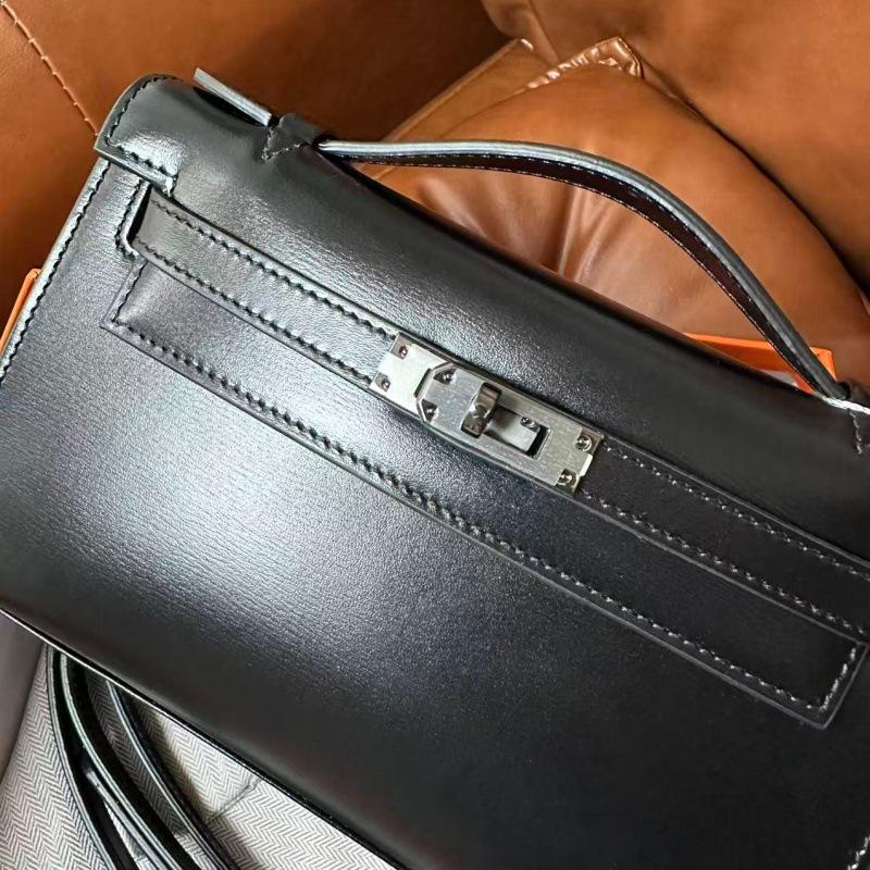 Abendtasche Mini Kelli Tasche Generation Handtasche 22 Palmendruck Swift Rindsleder Schwarz BOX Silberne Schnalle Clutch Tasche Schulter