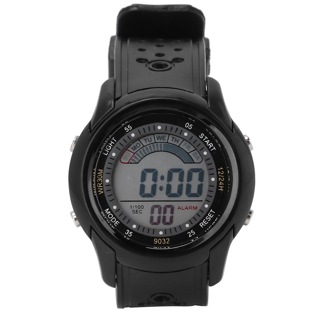 Digital Sports Watch Fashionable Waterproof Stopwatch Alarm Electronic Watch Black