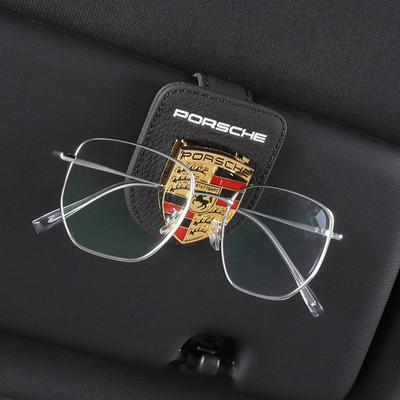 Car Emblems Sunglasses Clip Holder Magnetic Leather Car Sunshade Clip For Porsche 911 Pajun Cayenne Cayman Panamera Macan Taycan