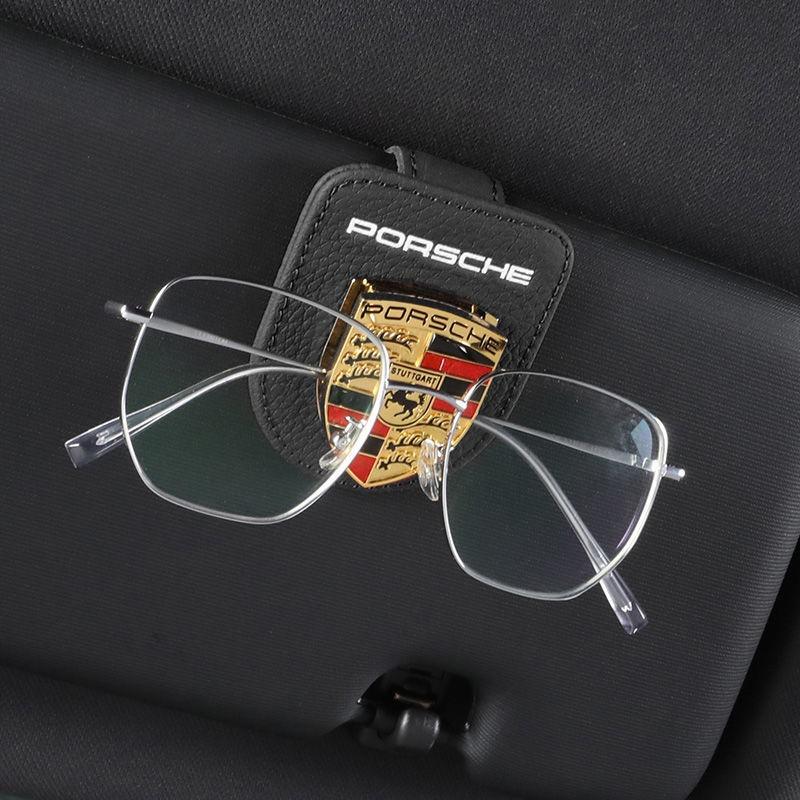 Auto-Emblem Sonnenbrillen-Clip-Halter Leder Auto-Sonnenblenden-Clip für Porsche Panamera Cayenne Taycan 911 718 Macan Carrera-GT 928