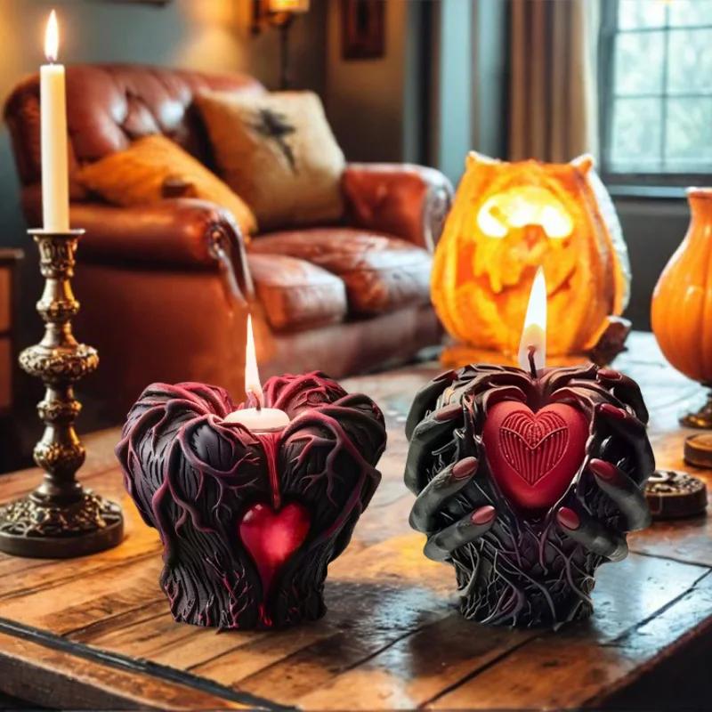 Halloween Hands hold heart scented candle silicone mold DIY horror resin decoration mill holiday