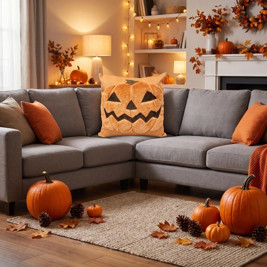 Halloween Pumpkin Pillow Cover Soft Plush Decorative Cushion Case for Sofa Chair Home Seasonal Decoration 18x18 Inches Durable Material