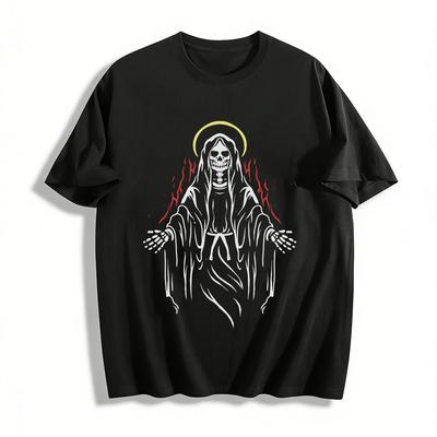 Gothic Style Skull Grim Reaper Print Long Sleeve T-Shirt Pure Cotton T-shirt