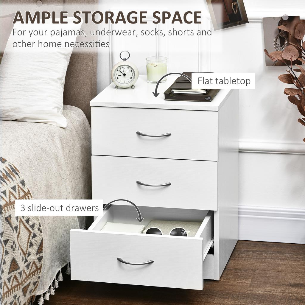 Three Drawer Simple Bedside Table White